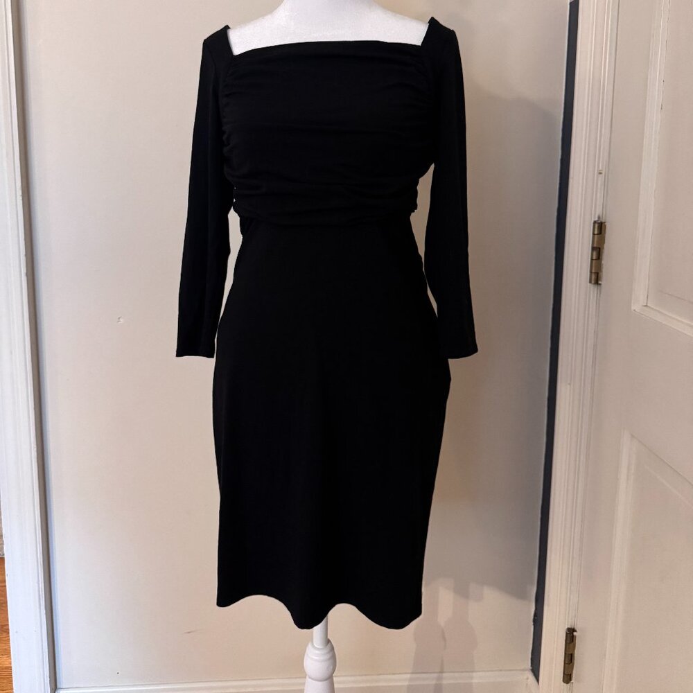 Ann Taylor Black Sheath Dress Size 4 | Square Neck 3/4 Sleeve Stretch Dress 🖤